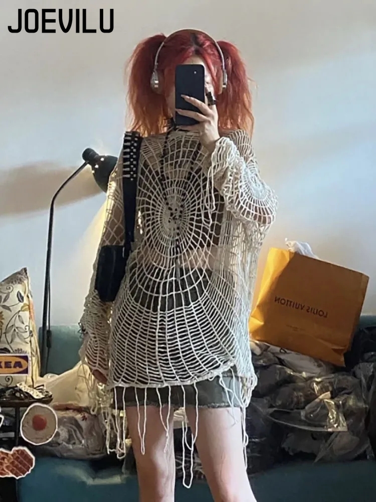 Fishing Equipment Net - JOEVILU 중공 니트 후드 탑 여성
