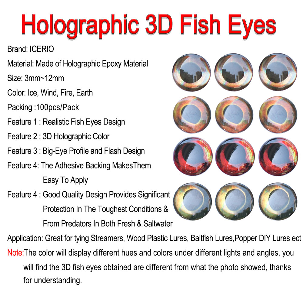 ICERIO 100PCS 홀로그램 3D 4D 물고기 눈 - Fly Fishing Set 리뷰 및 가격
